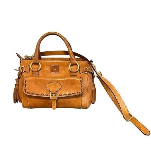 Dooney & Bourke Florentine Pocket Vaccheta Leather Satchel Bag Cognac - Picture 2 of 13